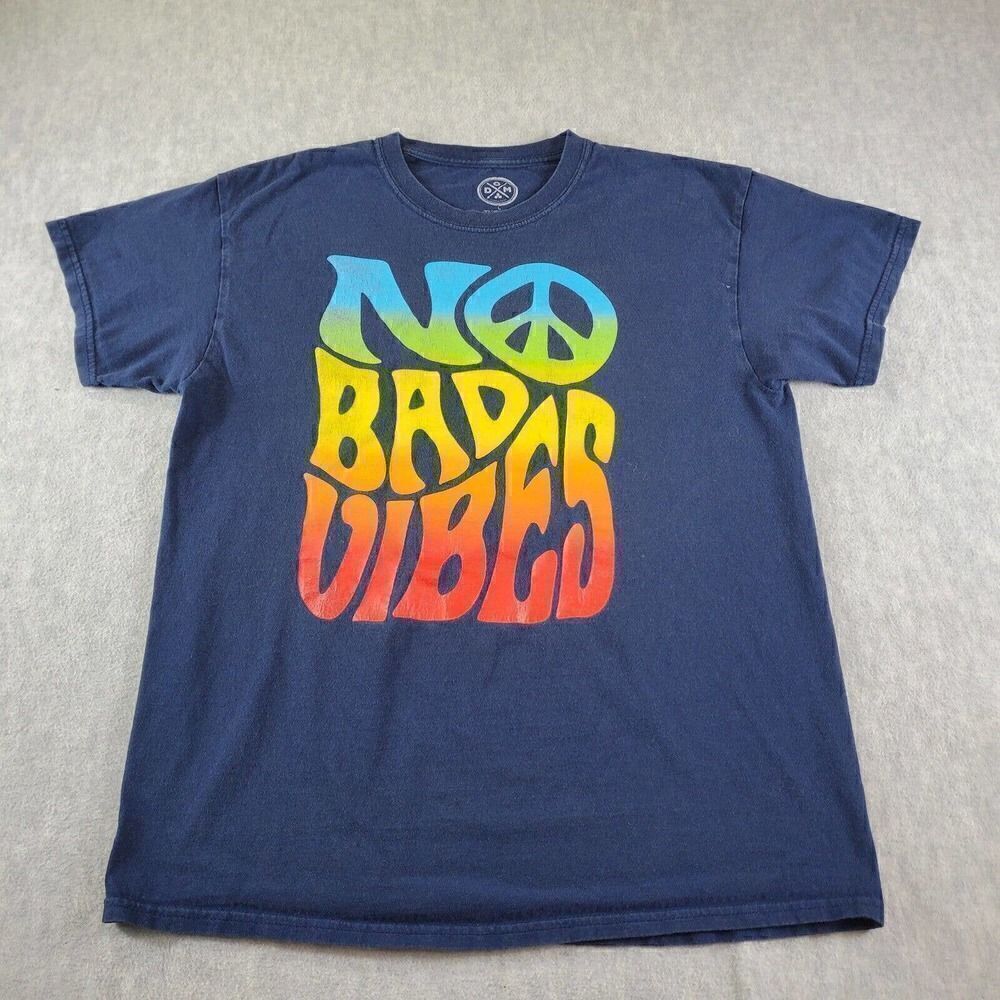 DOM Shirt Mens Large Blue No Bad Vibes Graphic Print Short Sleeve Tee